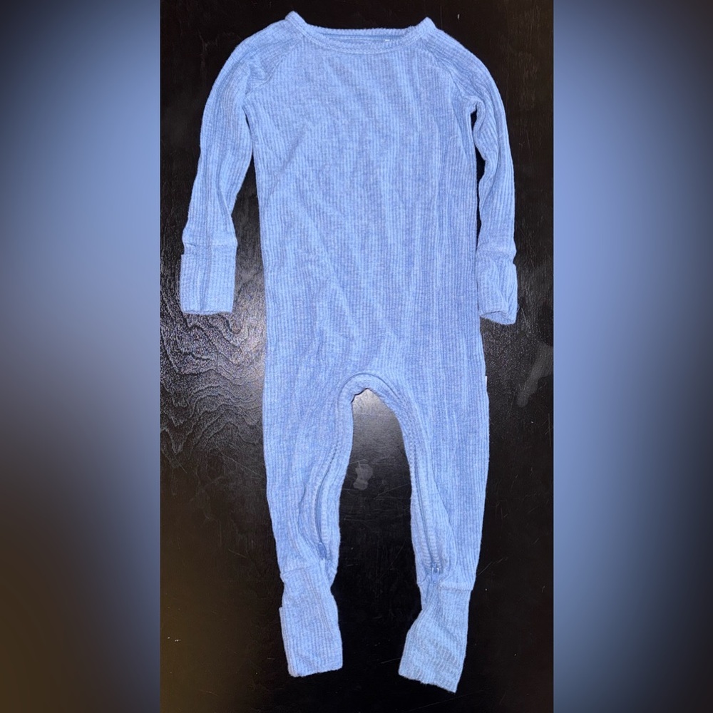 Little Sleepies Heather Blue Ribbed Crescent Zippy